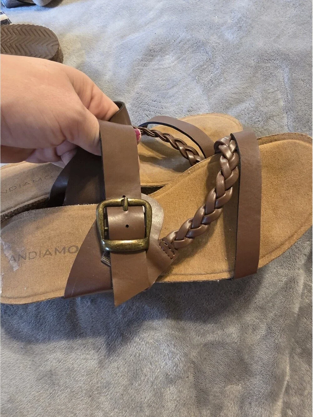 Womens Andiamo Brown Braided Sandals Size 8 Cork Soles Adjustable Buckle Slip On